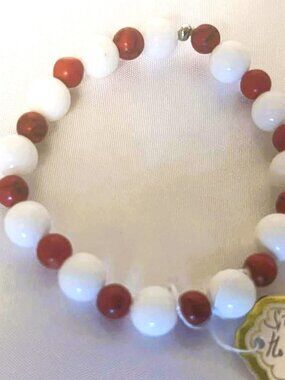 Trendy Handmade Howlite Shell Beaded Bracelet Handmade Stretch Red White